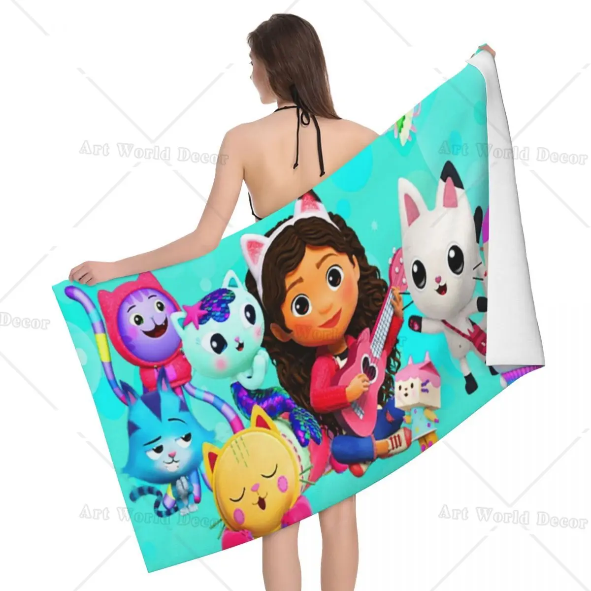 Gabbys Dollhouse Characters Beach Towel Quick Dry Cartoon Cat Super Soft Microfiber Bath Sauna Towels