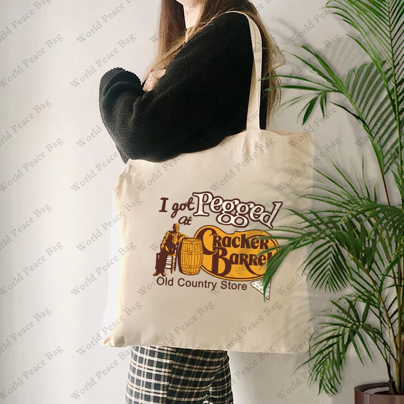 1 pc I Got Pegged At Cracker Barrel Old Country Store pattern Tote Bag Canvas Shoulder Bag