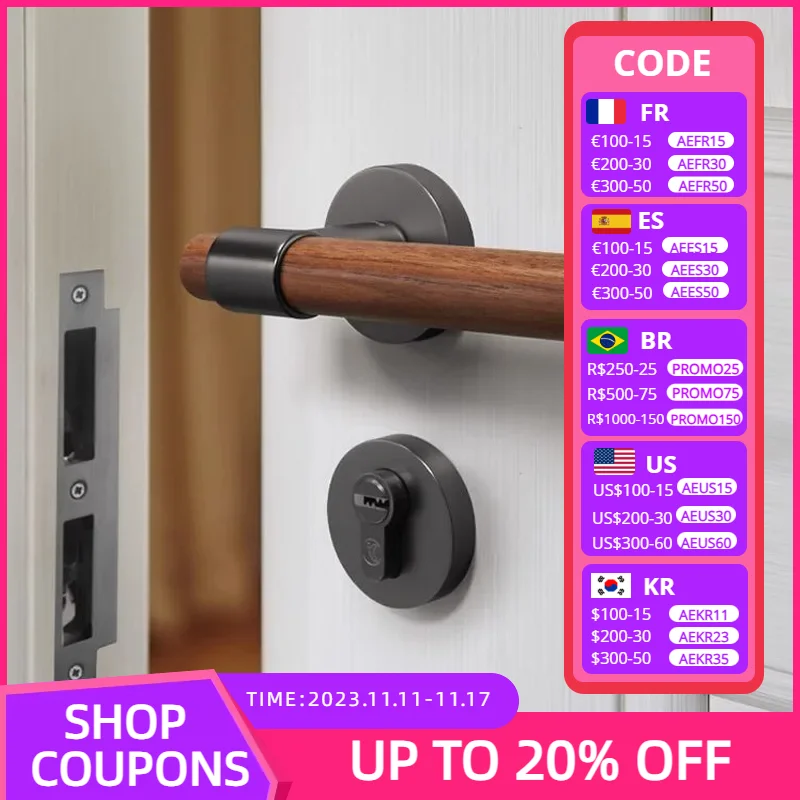 Black Walnut Interior Bedroom Door Handle Handle, High-end Nordic Retro Magnetic Magnet, Mute Room Door Lock