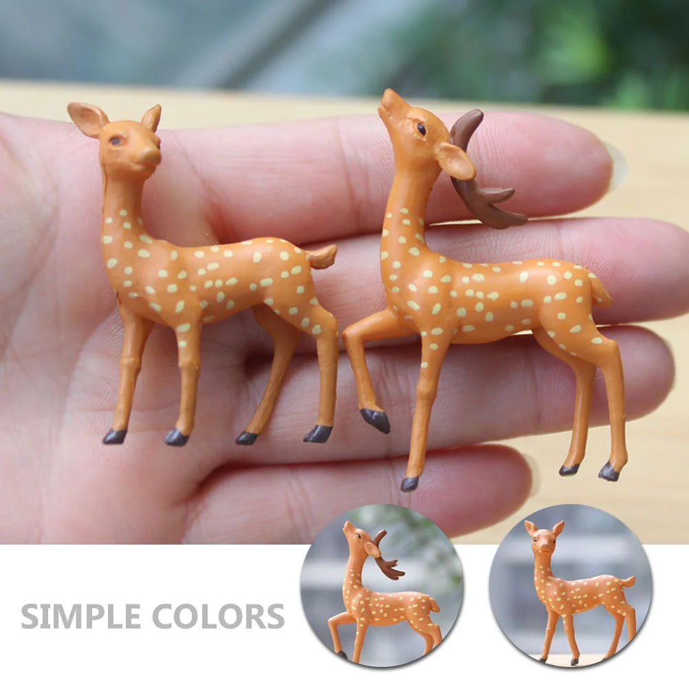 2 Pcs Sika Deer Ornament Outdoor Statue Miniatures Animal Decorations for Home Figurines The Party Themed Birthday