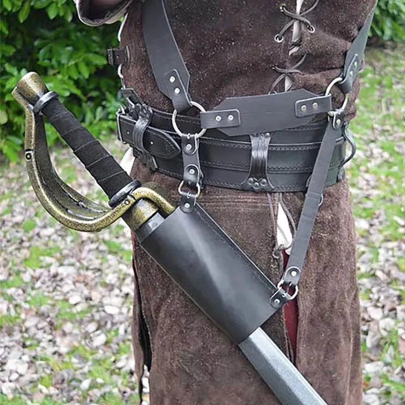 Medieval Knight Shoulder Belt Sword Holder Scabbard Holster Viking Leather Weapon Hanger Sheath Frog Larp Costume Props Sling