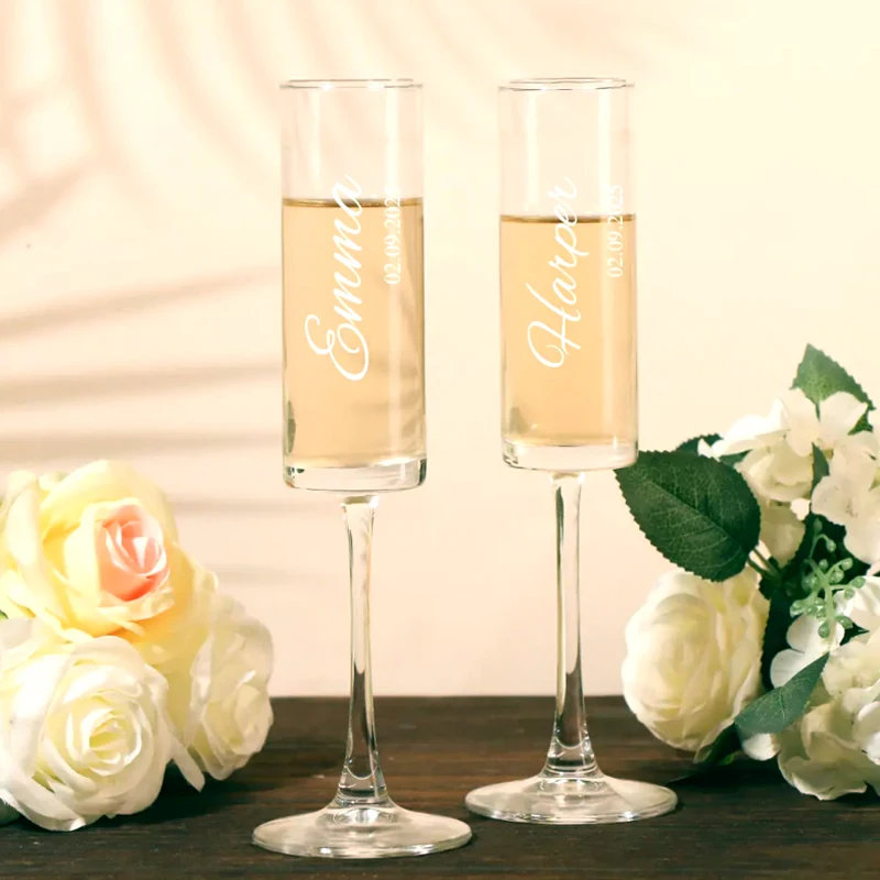 

2pcs Set Personalized Wedding Glasses Champagne Flutes Glass Custom Wedding Glasses Gifts for Couples Wedding Personalized Items