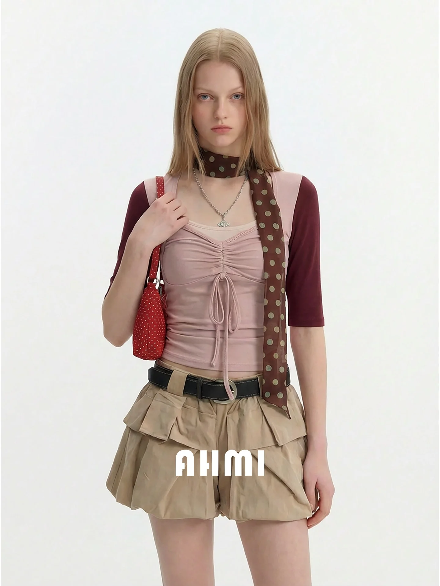 

Юбка AHMI цвета хаки в стиле пэчворк с плиссировкой, универсальная, с высокой талией, А-силуэт, для женщин, летняя, в рабочем стиле