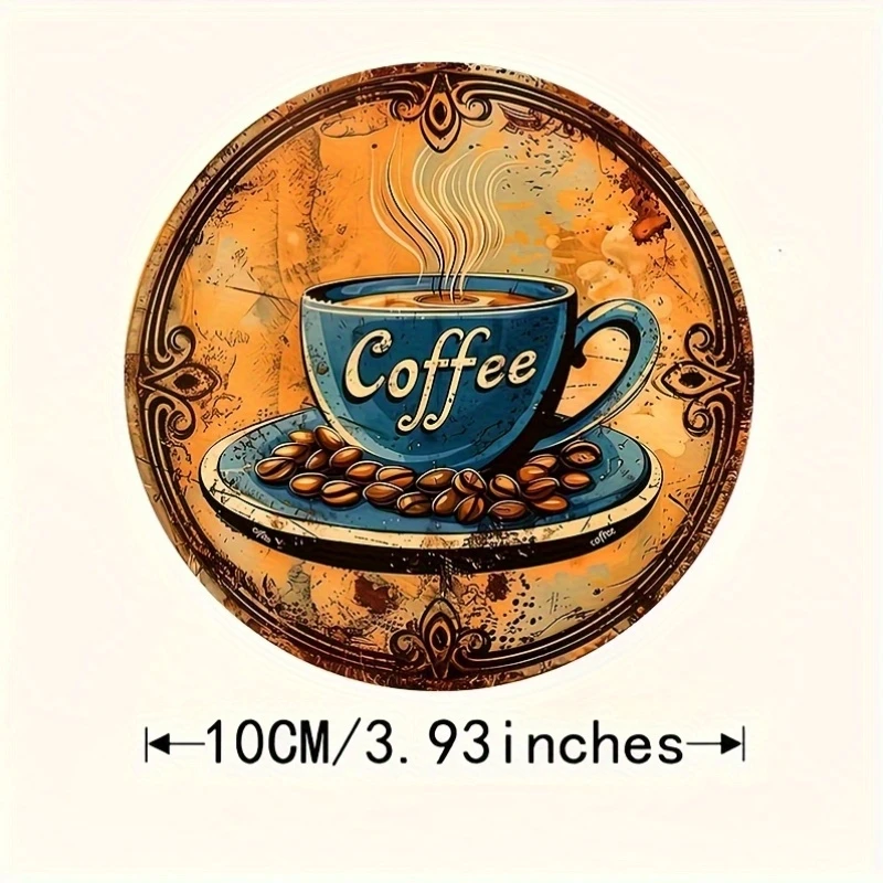 6 Pieces Vintage Coffee Themed 2D Wooden round Discs Household Wall Hanging Signs Composite Wood Hangers for Porch Decor