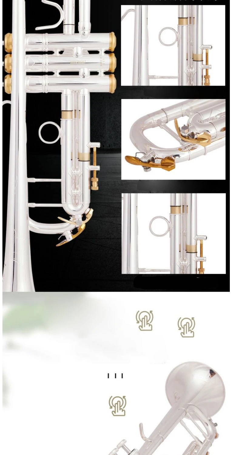 Bach high quality Trumpet Model LT198gs-85 plate with silver gold-plated Trumpete trompete with Original case Musical Instrument