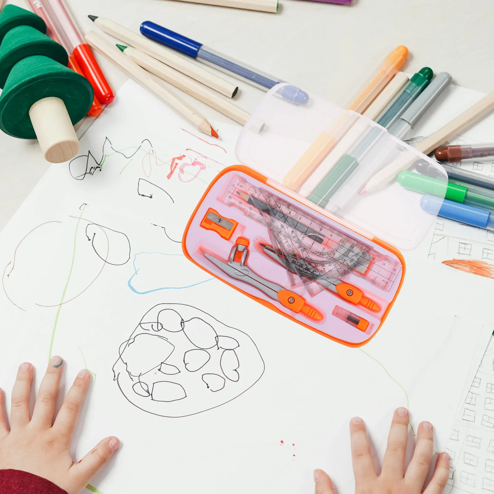 1Set Student Drawing Compass Protractor Ruler Set Plastic Alloy Multifuntional Geometry Math Supplies for School and Study