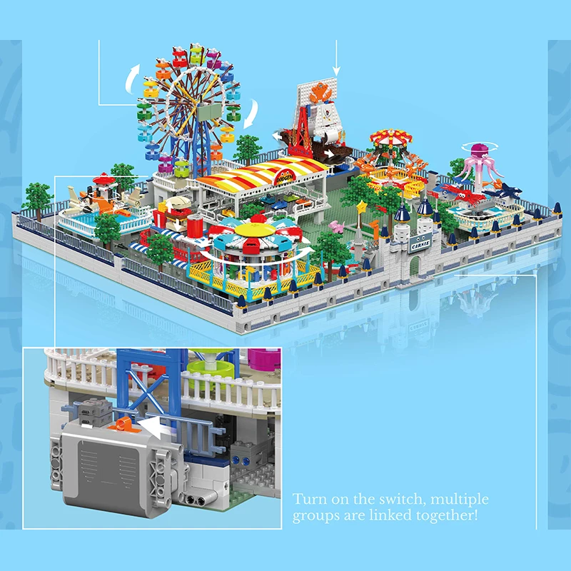 MOC Large Electric Fairground Ferris Wheel Building Blocks Set Motor Playground Dreamy Amusement Park Toys For Children Kid Gift