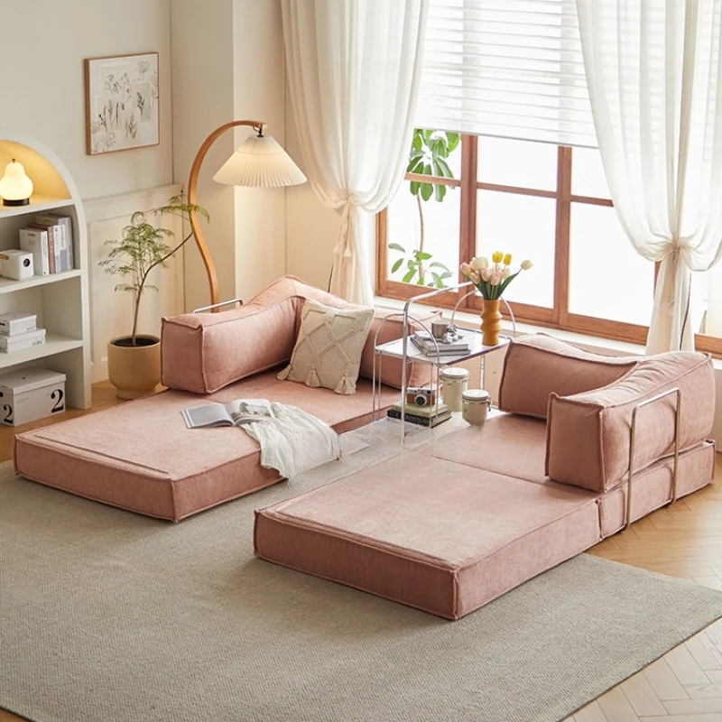 

Кремовый диван-кровать для отдыха и сна, двухфункциональный, разборный и моющийся, для гостиной, одно- и двуспальный, из ткани.