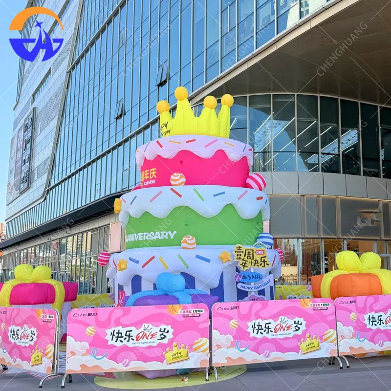 Large Inflatable Birthday Cake Prop Includes Blower, Decor for Outdoor Plaza, Mall Celebration-Themed Event