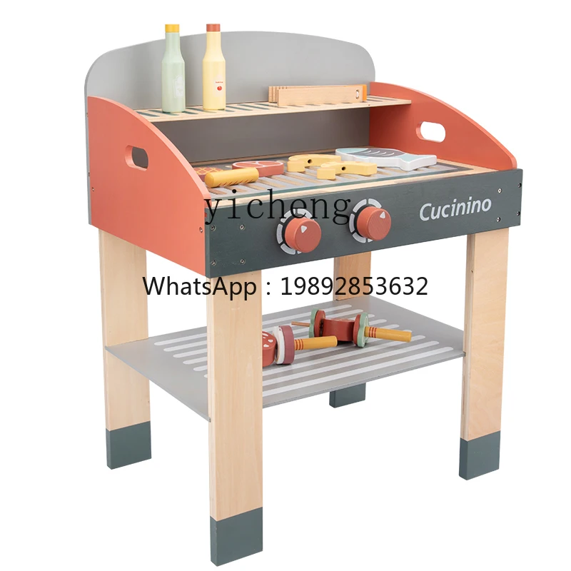 ZZ Tavolo da barbecue per bambini Giocattoli da cucina in legno Casa da gioco Simulazione Griglia per barbecue Cottura
