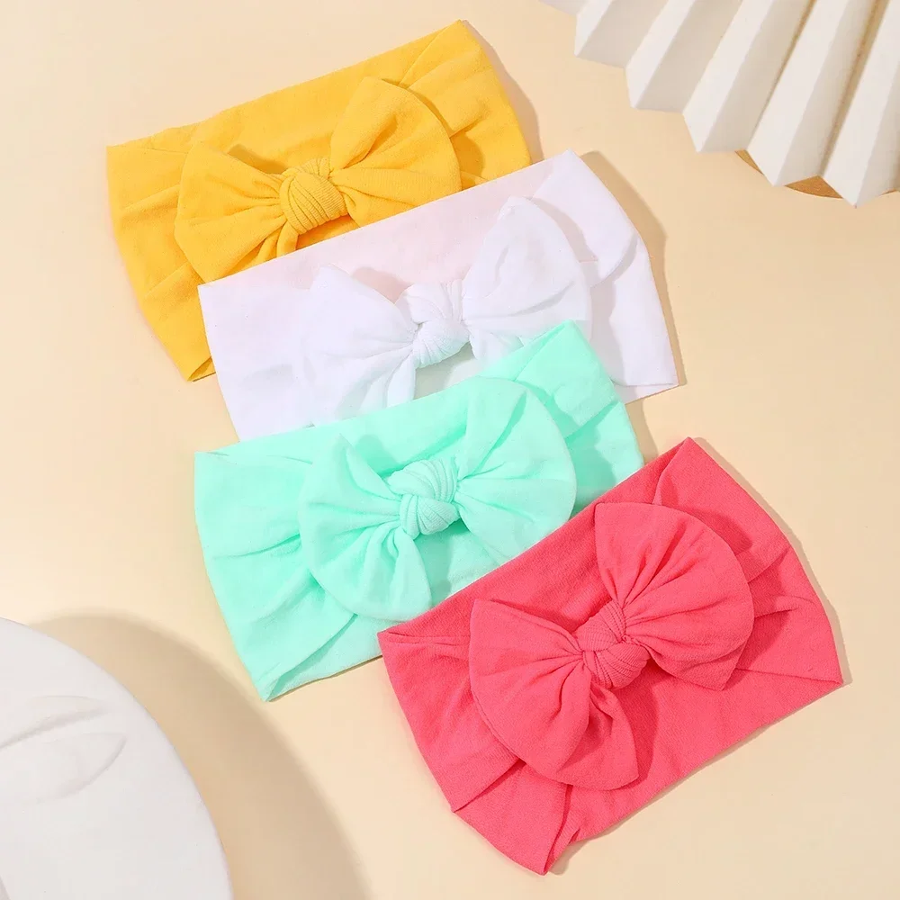 1Pc Simple Solid Color Broadside Bowknot Headband for Baby Girl Elastic Hair Band Basic Turban Headwear Infant Hair Accessories