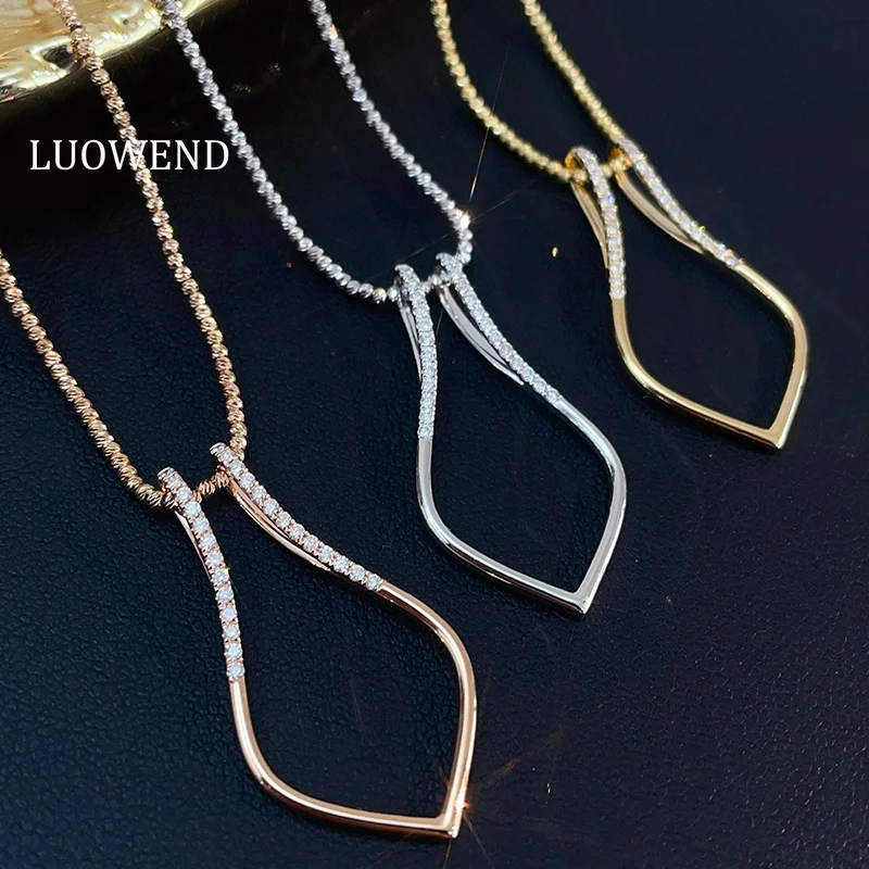 

LUOWEND 100% 18-каратное белое/желтое/розовое золото, кулон, модное геометрическое дизайнерское ожерелье из настоящего натурального бриллианта, кулон для женщин
