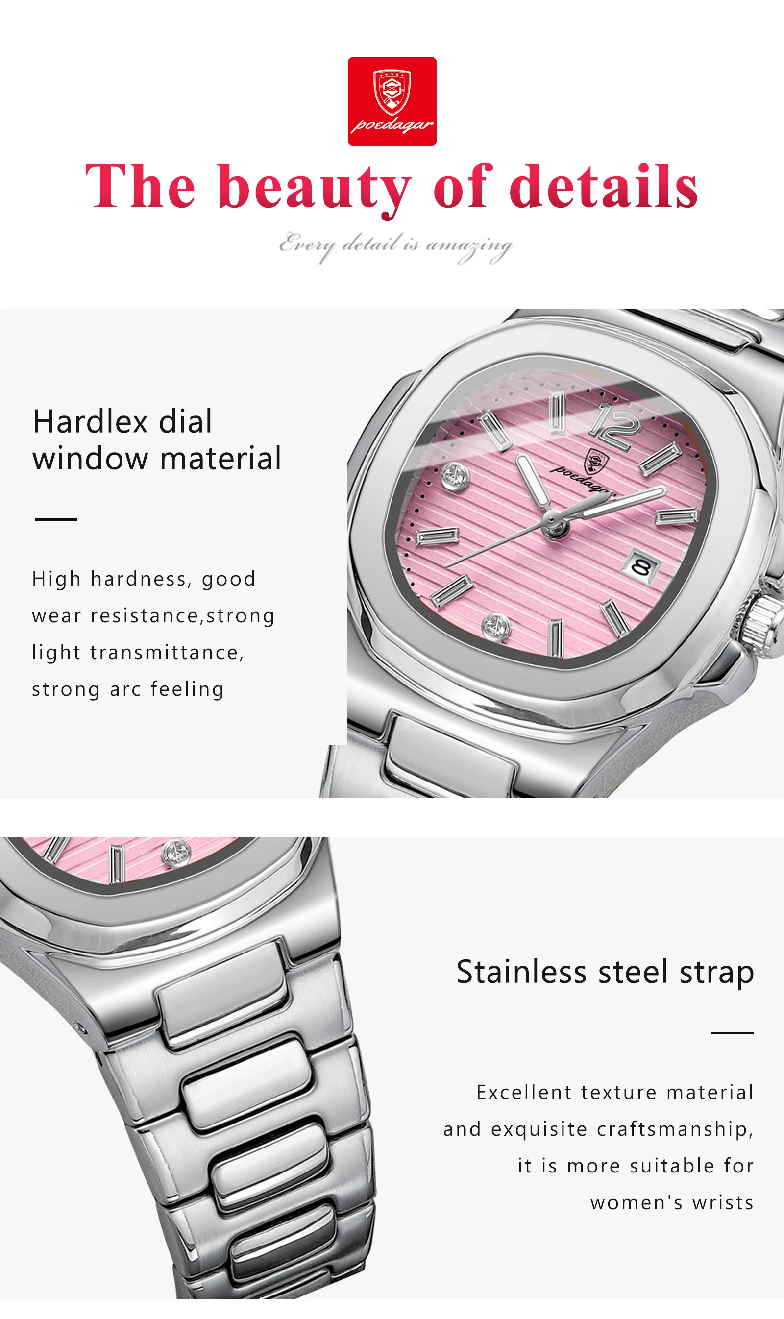 POEDAGAR Platz Mode Frau Armbanduhr Leuchtende Wasserdichte Datum Damen Uhr Luxus Hohe Qualität Quarz frauen Uhren Reloj – Detail 8