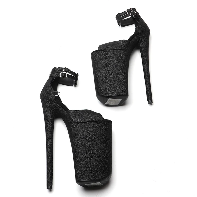 Leecabe 26CM/10inche Glitter PU upper Open Toe High Heel platform sexy exotic party sandals Pole Dance shoes