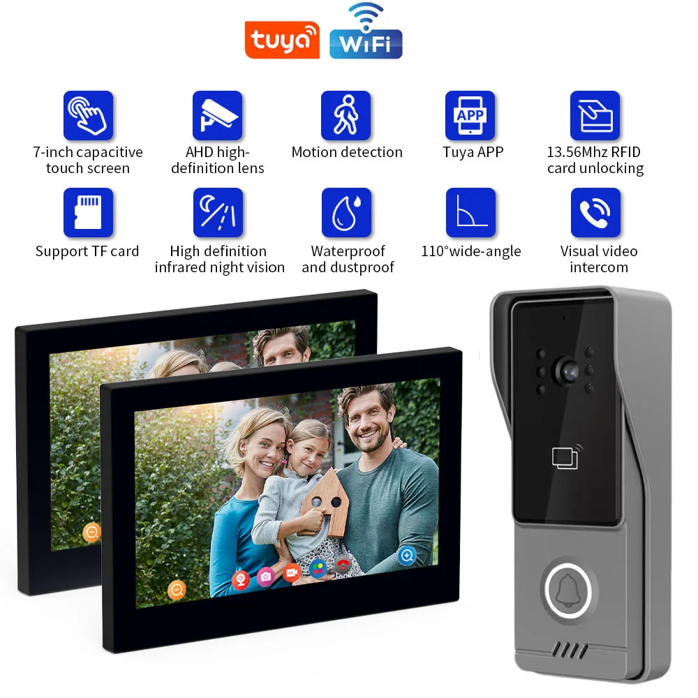 TUYA Wireless Wifi Video Doorbell 1080P 7/10 Color Touch Screen Smart APP Home Intercom Kit for RFID Card Access Control System