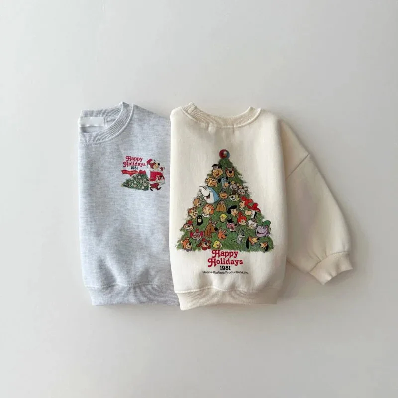 

2025 Spring New Children Christmas Tree Sweatshirt Cotton Boys Long Sleeve Casual Pullover Girls Versatile Tops Kids Clothes