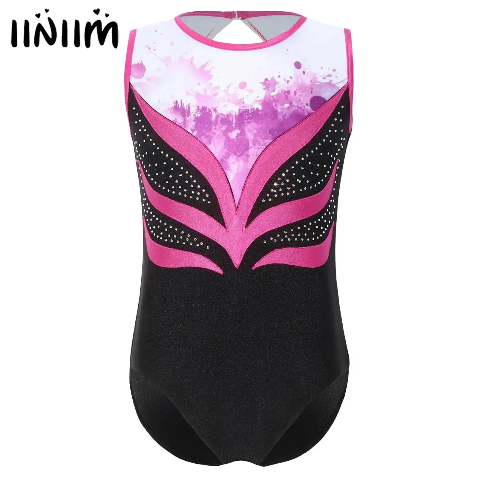 

Детский гимнастический купальник для девочек, балетный костюм, танцевальная одежда со стразами, блестящие стразы, кнопки на промежности, акробатический боди