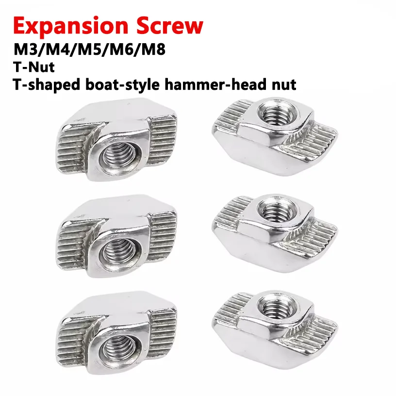 50pcs M3 M4 M5 M6 M8 Slotted T Nuts Sliding T Nuts and Hammer Set Embedded Nuts Fastening Components for Aluminum Profiles