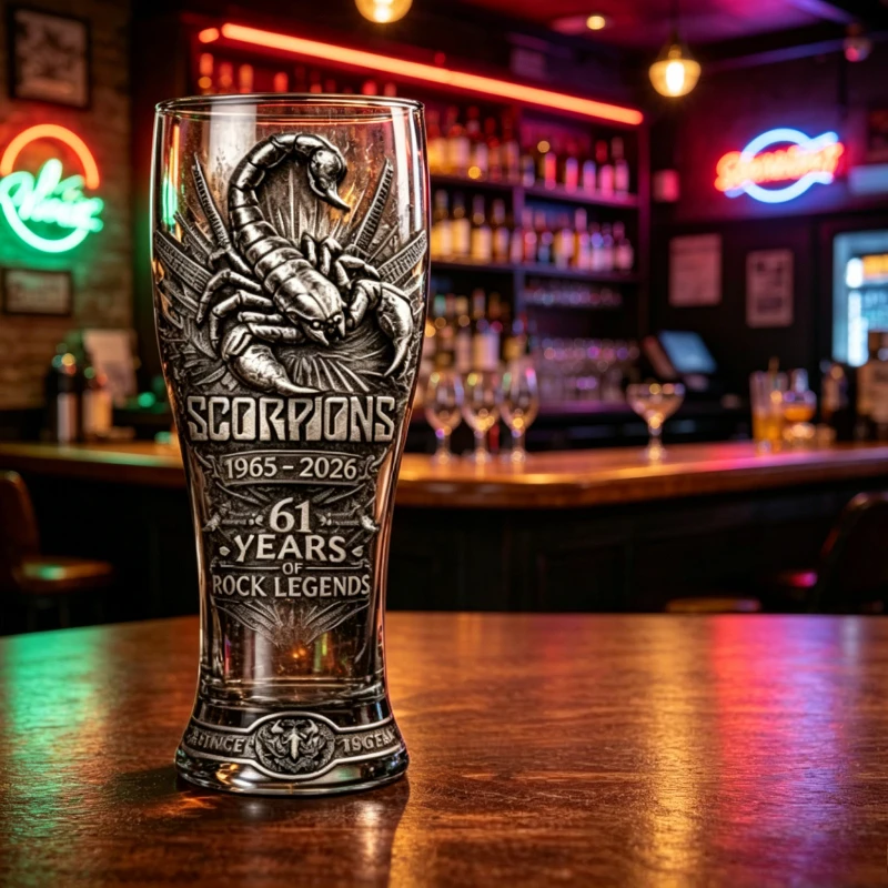 Vintage Scorpions Rock Band 1965-2026 Beer Mug Embossed Glass Cup Barware Collection Ornaments