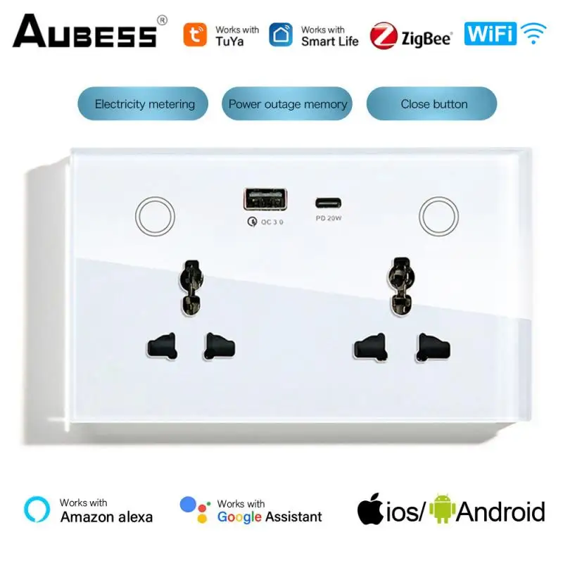 

Tuya WIFI Zigbee Smart Wall Socket With USB Type-c UK Smart Plug Smart Life With Timing Smart Home Work With Alexa Google Home