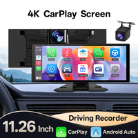Hippcron 11.26 inch Wireless CarPlay and Android Auto 4K DVR Portable Dash Cam IPS Touch Screen Bluetooth Audio Dual Lens Record