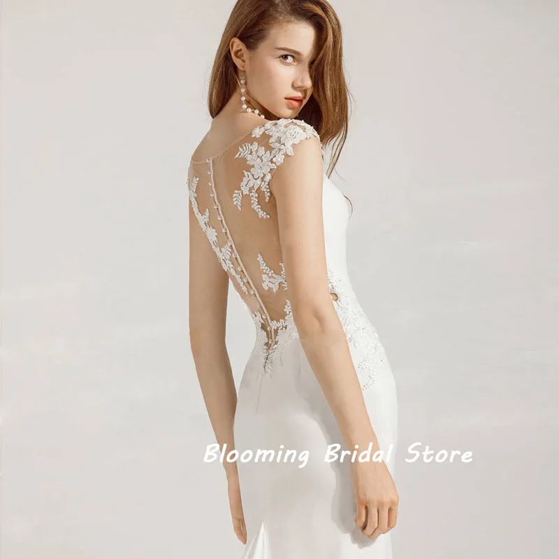 New Arrival 2024 Sheer Jewel Collar Lace Applique Bridal Gowns Custom Made Trumpet Long Wedding Dresses for Women