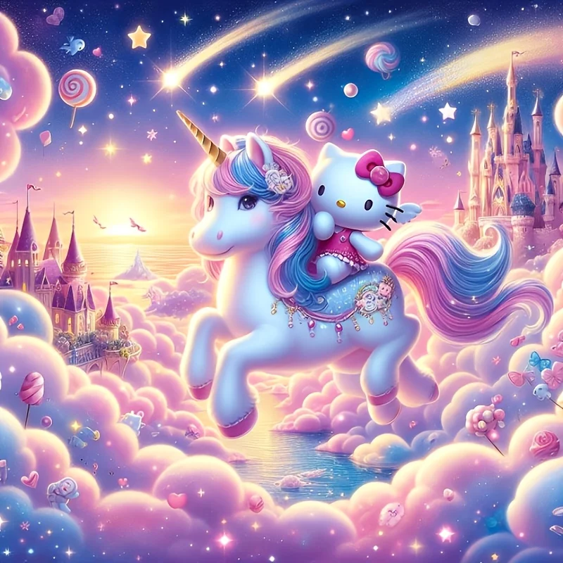 

1 шт. 5D Sanrio Hello Kitty и Единорог Алмазная картина для взрослых без рамки Полный круглый алмазный художественный набор Мозаика Художественная рука