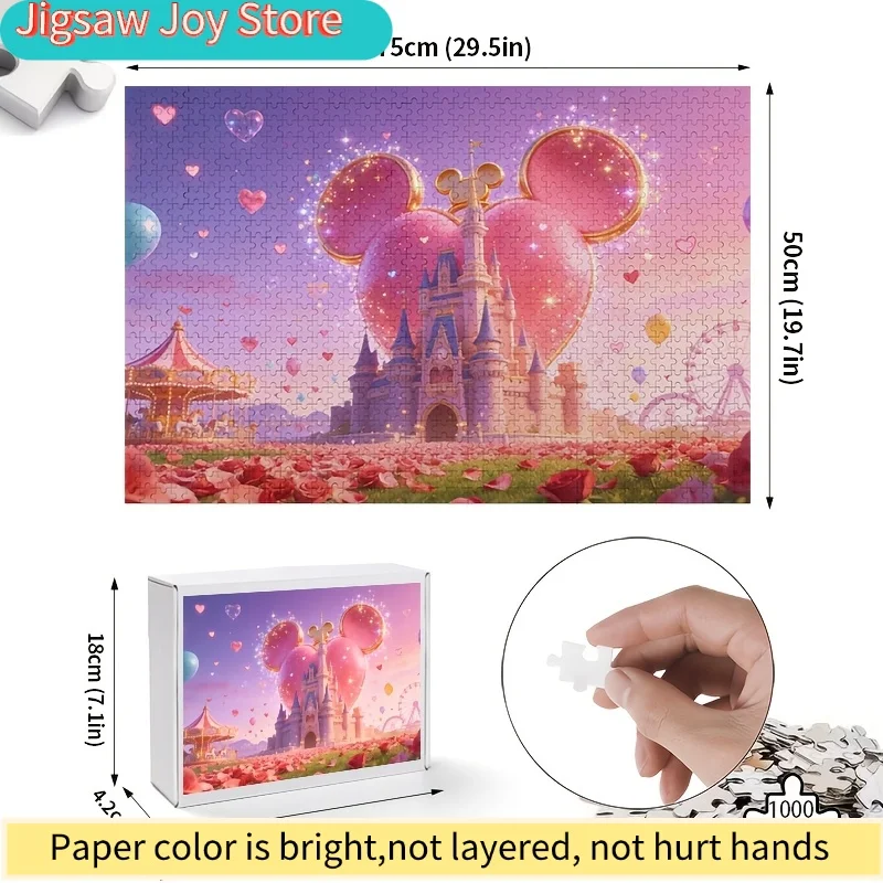 Rompecabezas 2D Plano de 1000 Piezas con Diseño de Castillo, Campo de Flores y Cabeza de Mickey Mouse de Disney – Regalo Limitado de San Valentín, Rompecabezas Decorativo de Alta Gama para Adultos