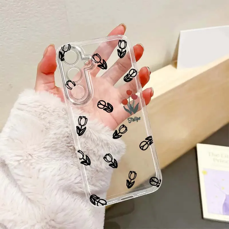 

Butterfly Cherry Flower Tulip Phone Case For Samsung A56 A42 A36 A35 A34 A23 A16 A15 A05 A04 A03 Note 20 5G Translucent