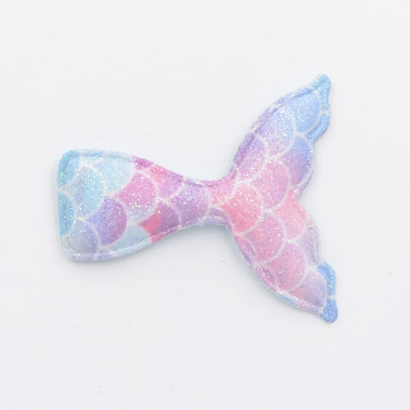 8Pcs Upscale Glitter Powders Mermaid Scale Iridescence Fabric Padded Patches Mermaid Tail Appliques for DIY Hair Clips Decor