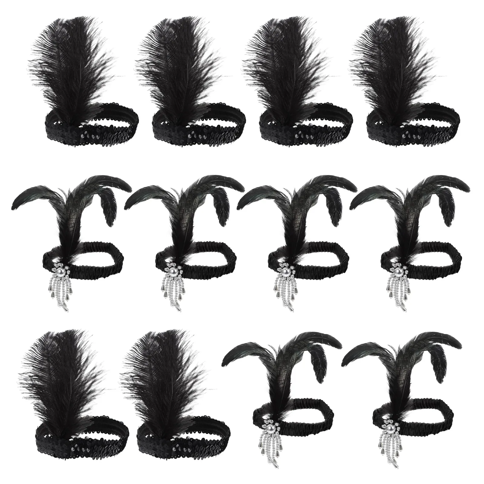 

12pcs Sequin Headband Black 1920 Beads Hair Accessories Women Party Costume Headpieces Headbands