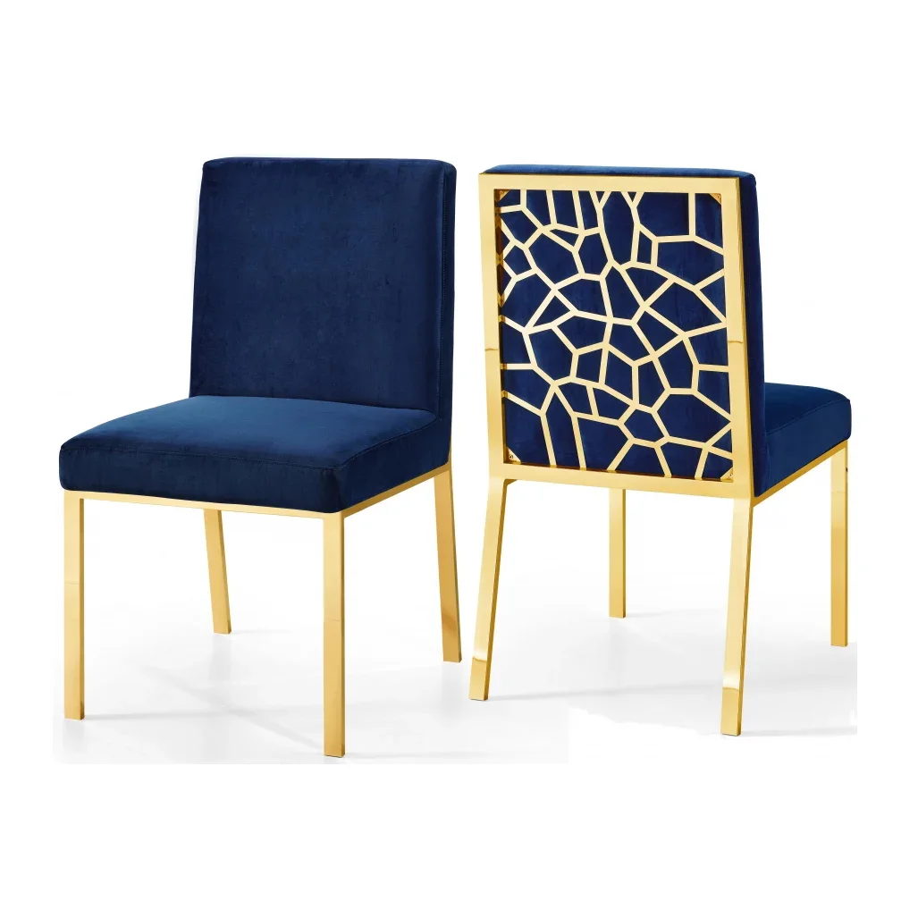 

modern gold hollow stainless steel back Royal velvet chair Luxury Black Velvet Gold stainless steel Dining Chair