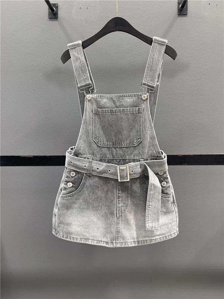 Retro Denim Halter Dress Women's Summer New Slimming Sexy Girl Skirt Pants mid Waist Cotton Polyester Blend Casual Style