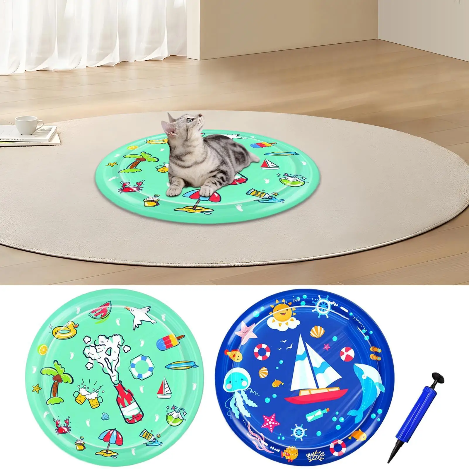 

Коврик для игр с водой для кошек, интерактивная охлаждающая подушка для домашних животных, интерактивный водный игровой коврик для домашних животных для бассейна, игровая площадка на открытом воздухе, в помещении, тренажерный зал