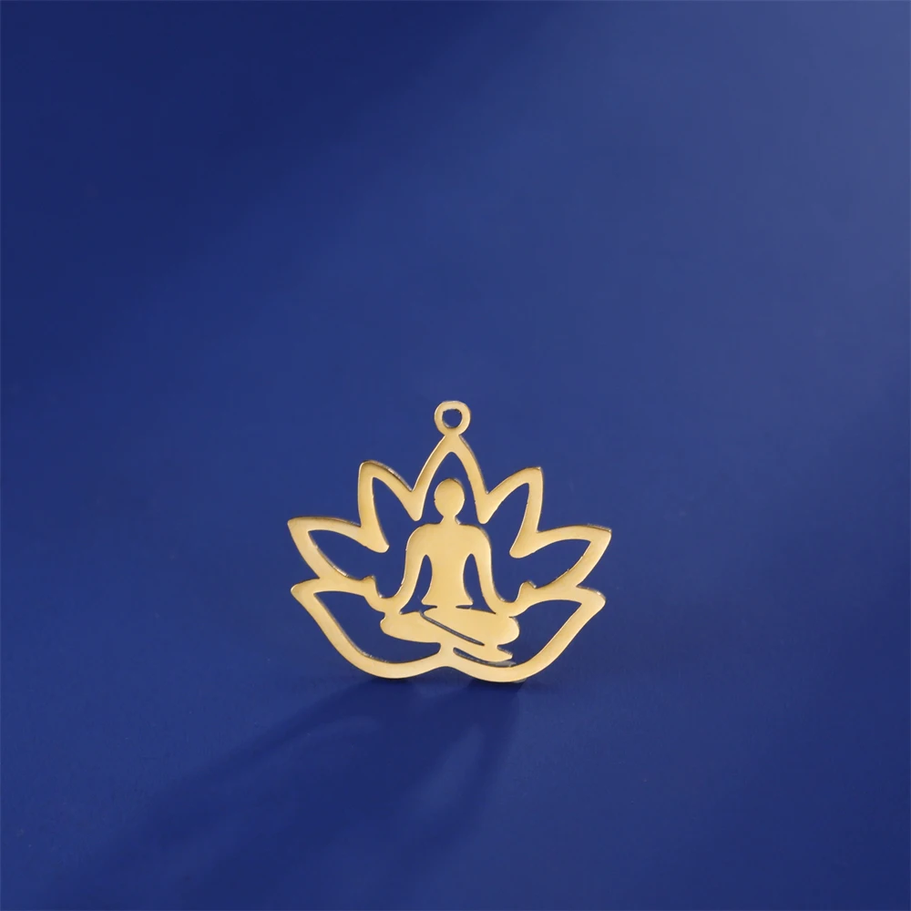 EUEAVAN 1pc Boeddhisme Yoga RVS Charms Mandala Lotus Meditatie Charme Hanger Amulet Ketting Sieraden Maken Benodigdheden