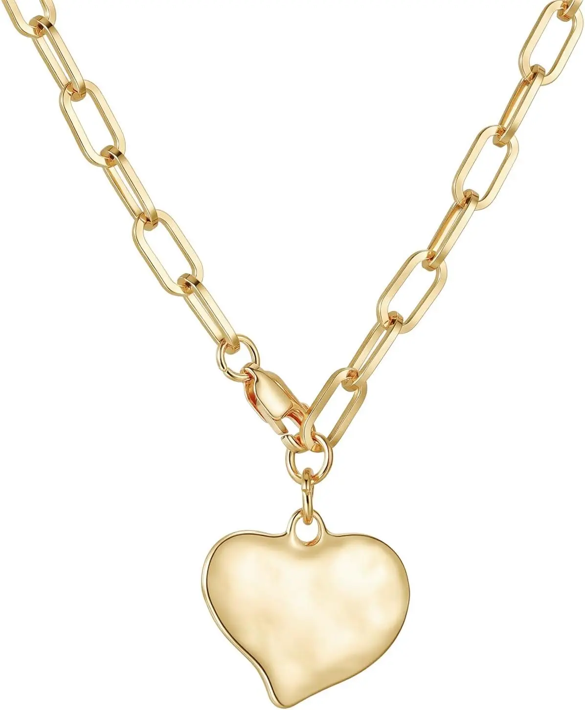 

Heart Pendant Necklace Chunky Gold Plated Jewelry Gift for Women