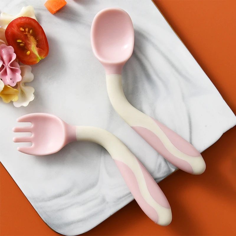 2Pcs/set Food Feeding Tableware Cutlery Utensil Cute Silicone Bendable Spoon Fork Item for Children Baby Newborn Accessories