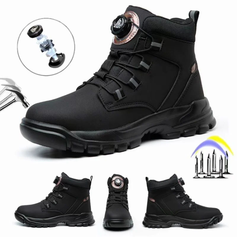 

Rotating Button Hiking Shoes for Men Anti Puncture Work Sneakers Waterproof Work Safety Shoes Non Slip Steel Toe Tactical Boots