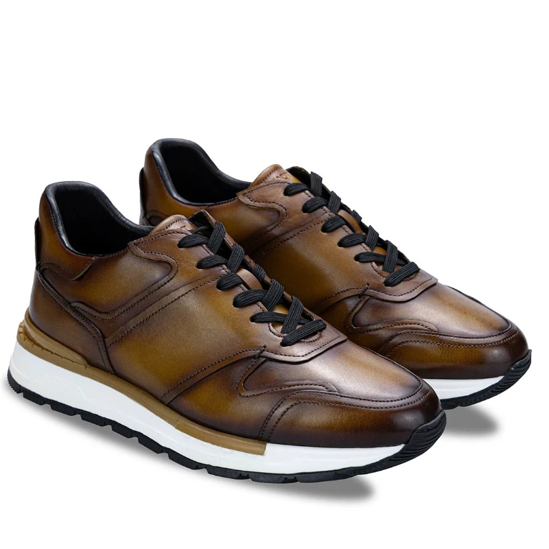 Genuine Leather British Hand-sewn High-end Casual Shoes Men's Outdoor Comfortable Breathable Thick Soled Height Increasing Shoes