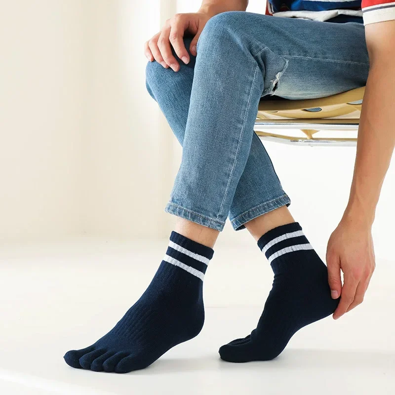 1/5 أزواج رجل خمسة أصابع الجوارب القطنية مخطط الصلبة عادية امتصاص العرق المضادة للبكتيريا الدافئة لينة مطاطا تو الجوارب القصيرة #4