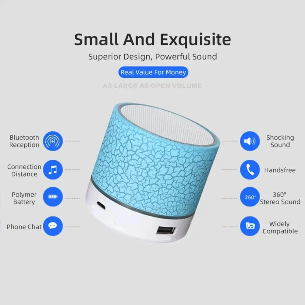 Mini Wireless Speaker with Built-in Mic Handsfree TF Card Dazzling Crack Colorful LED Bluetooth-compatible 4.1 HD Sound Portable