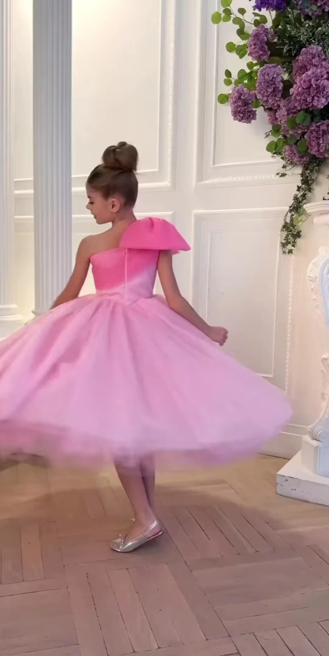 AsaNagi-Vestido de tul rosa para niña pequeña, traje de Fiesta de cumpleaños con un hombro al descubierto, 2023