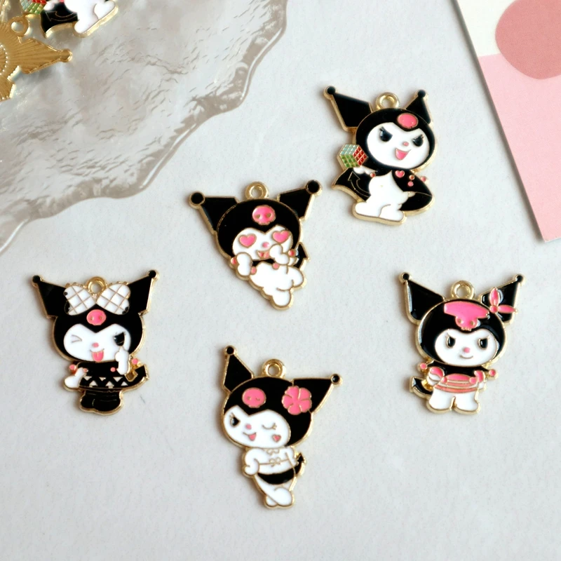 10PCS SANRIO Kuromi Cartoon Animal Kawaii Alloy Enamel Pendant Anime Charms DIY Necklace Bracelet Earrings Keychain Accessory