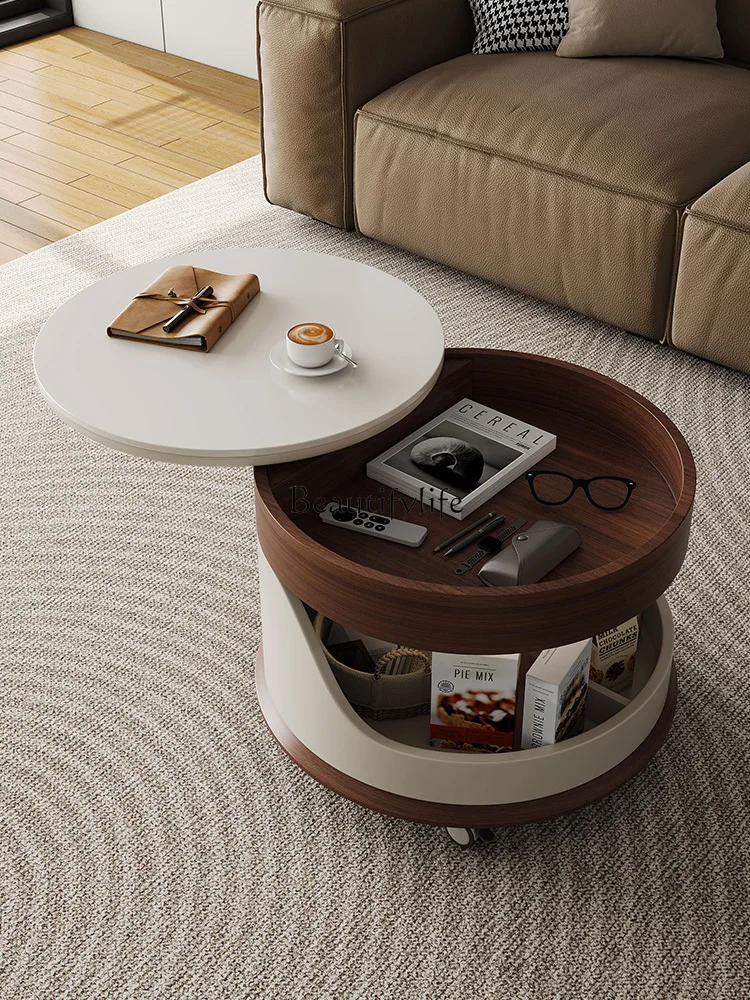 

Movable Coffee Table Living Room Modern Simple Home Small Apartment Solid Wood Adjustable Storage Trolley