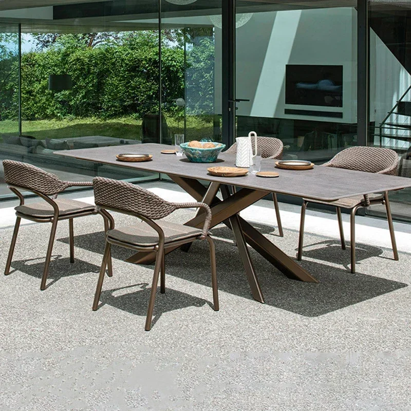 Nordic outdoor table and chair combination outdoor leisure rockboard dining table garden hotel villa waterproof and sunscreen