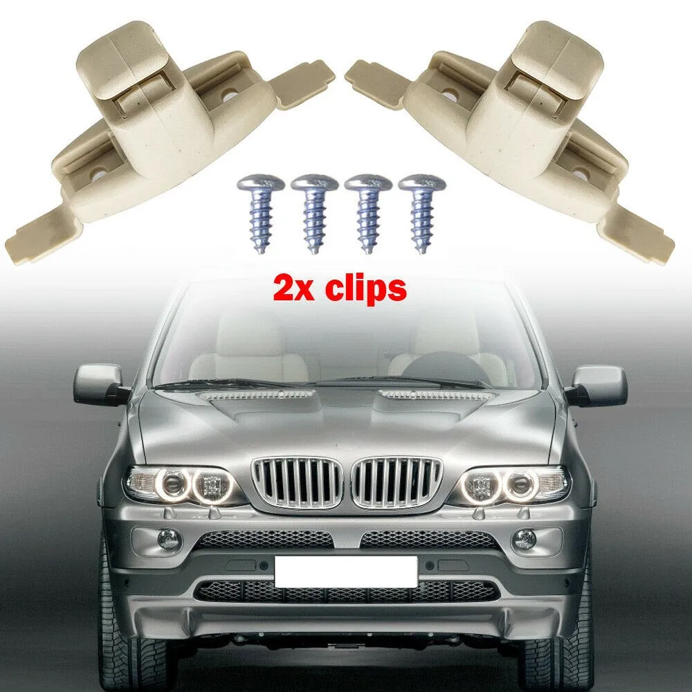 2x Beige Sun Visor Clip Clips Holder Bracket Brackets Mount For BMW 3 5 7 Series E46 E38 E39 E53 51168243575