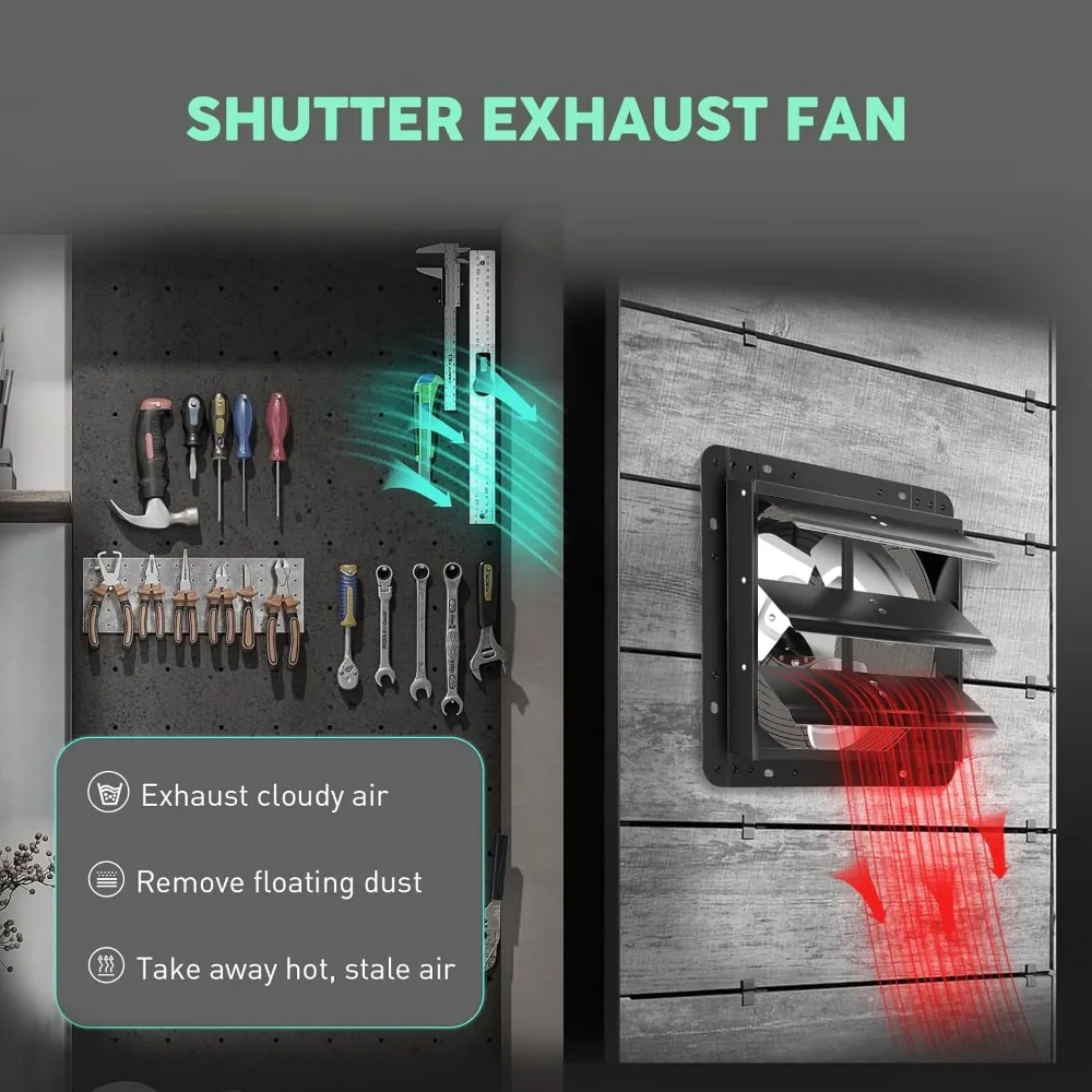 12" Shutter Exhaust Fan with Speed Controller, Wall Mounted Wall Exhaust Fan, Automatic Shutter, High Speed, 1130CFM, Vent Fan