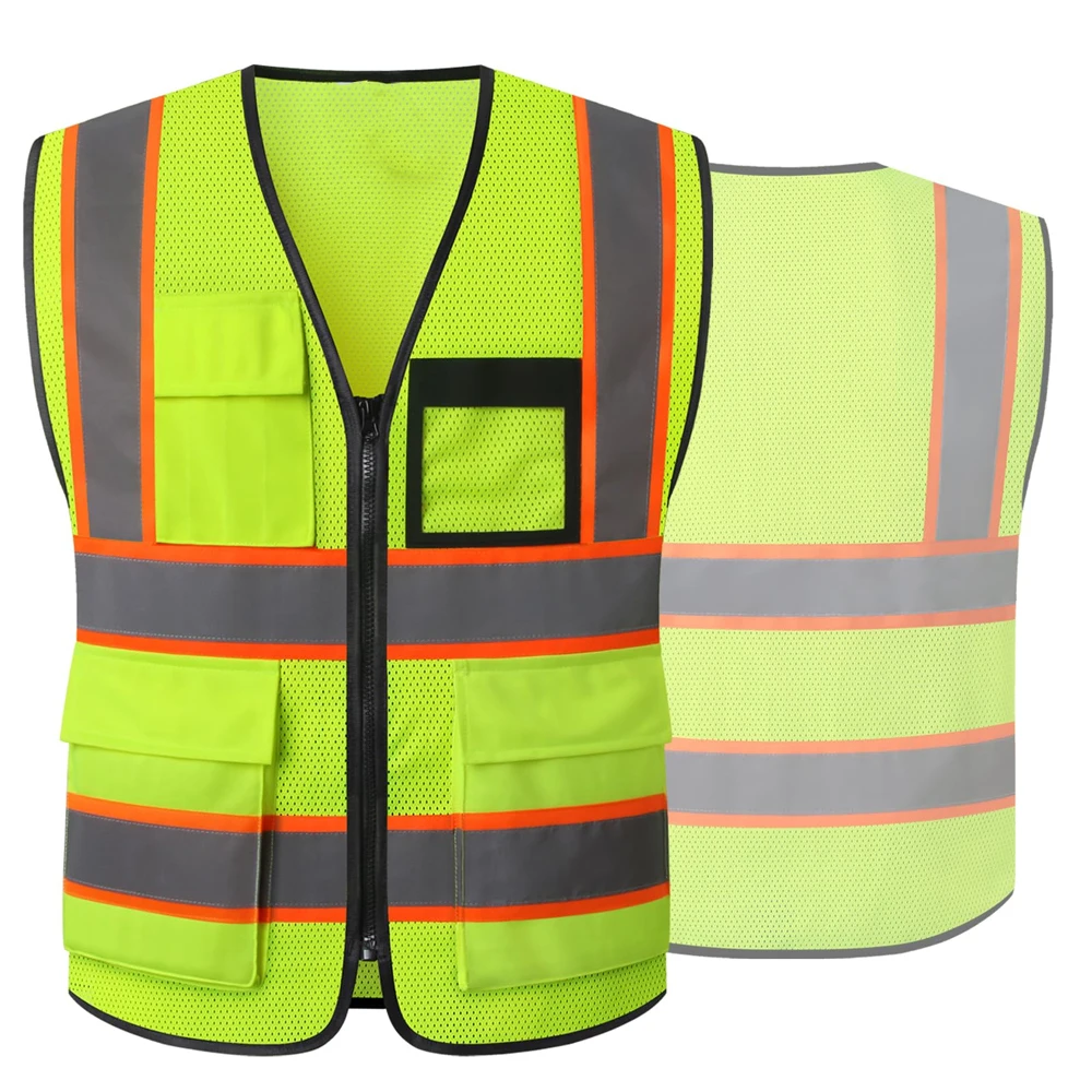 

Fluorescent Mesh Work Vest for Men Women with 8 Pockets Front Zipper Hi Vis Workwear Construction Vest Meets ANSI/ISEA Standards