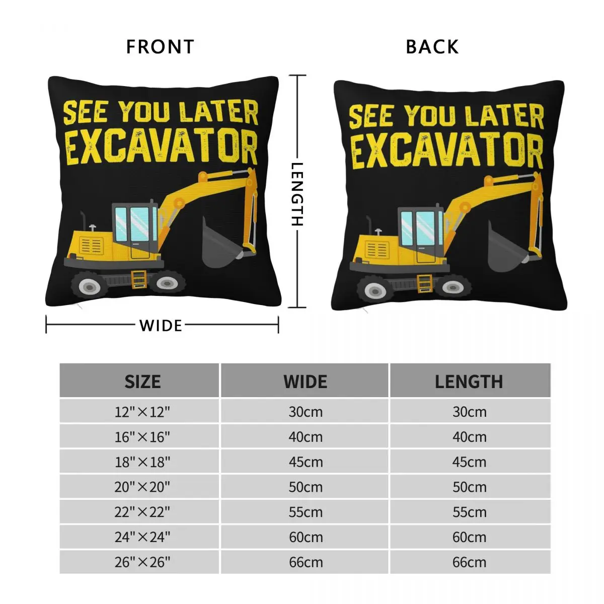 Toddler Excavator Construction Square Pillowcase Polyester Linen Velvet Printed Zip Pillow Case Room Cushion Cover Wholesale