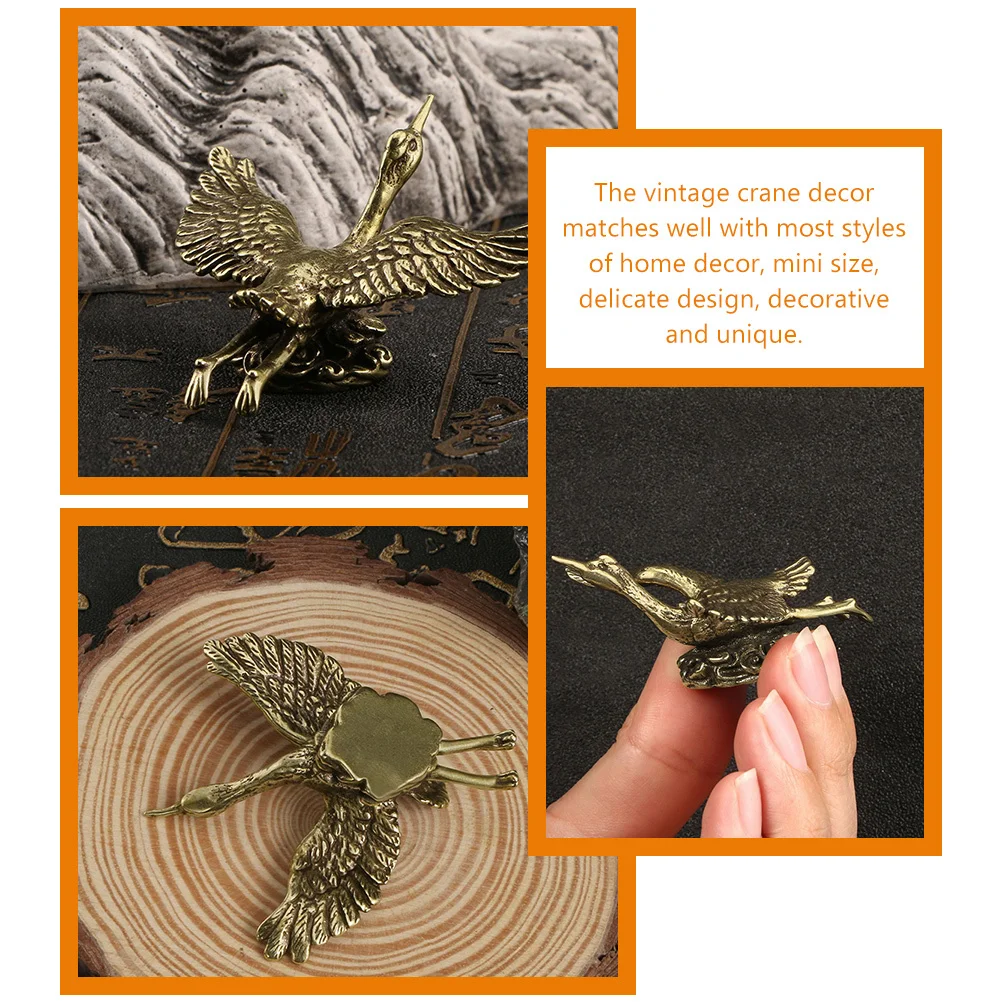 

Brass Mini Vintage Crane Ornament Decorative Crane Statue Desktop Decoration Retro Metal Craft Desktop Ornament